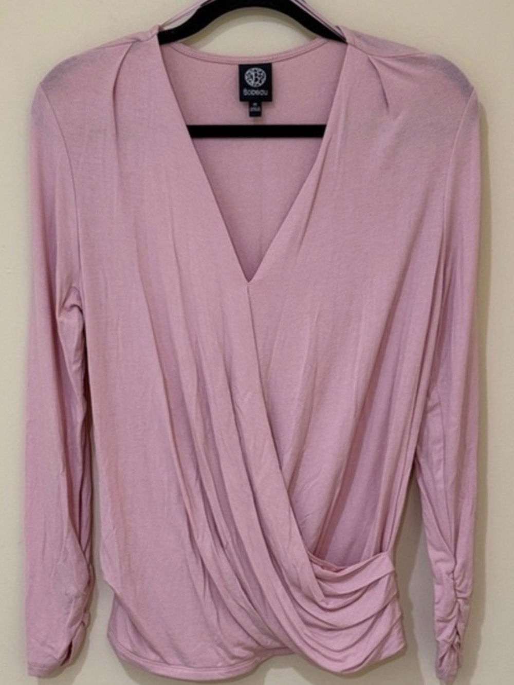 Boohoo Blush Pink Surplice Long Sleeve Top Size Medium (Stretchy)